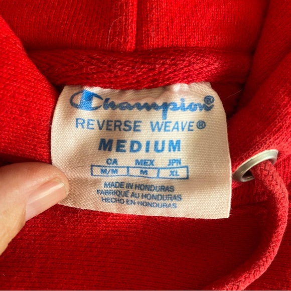 Vintage Champion Reverse Weave Ruby Red hoodie sweatshirt Size Medium - Picture 8 of 15